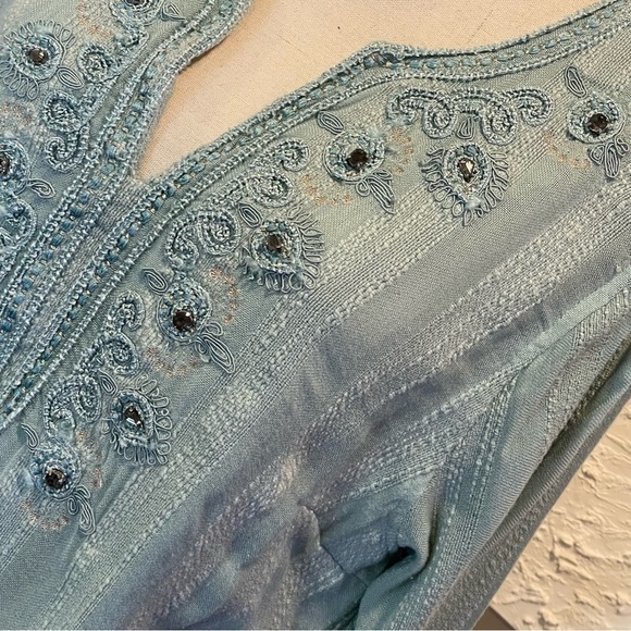 Soft Surroundings Green Beaded Embroidered Soutache Nimi Tunic Pockets Top Sz L - Picture 3 of 9